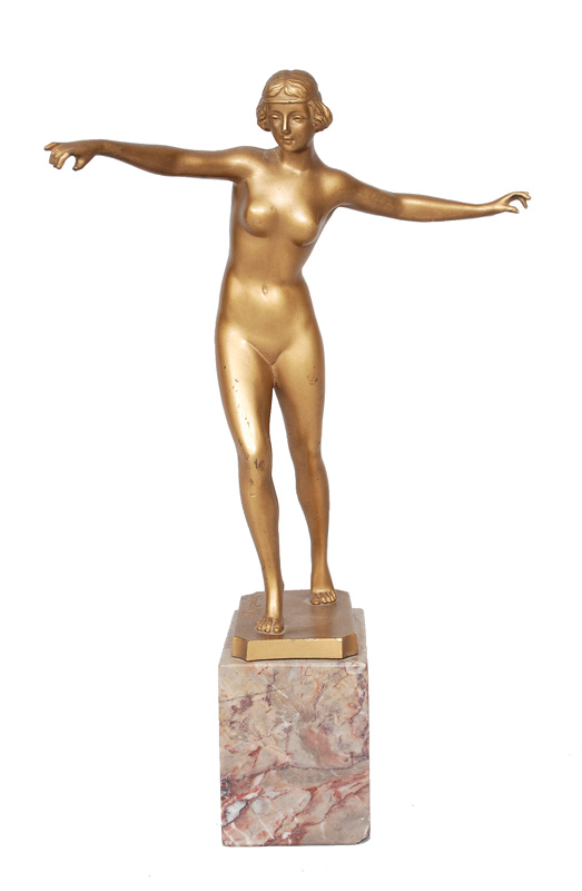 Kleine Bronze-Figur "Tanzender weiblicher Akt"