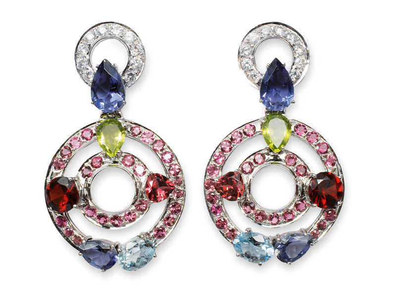 A pair of very fine precious stone earpendants