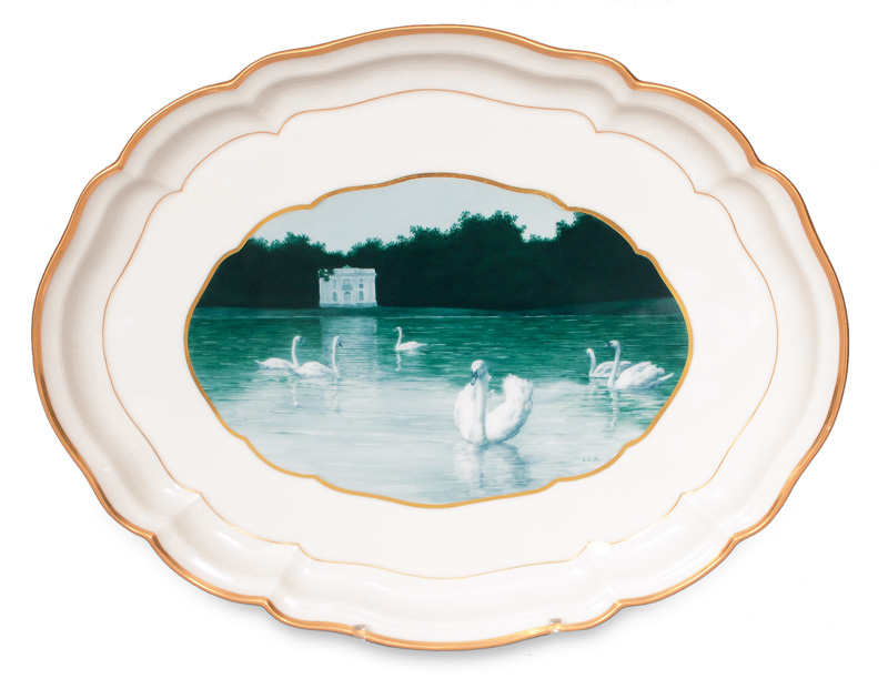 Art deco dish with swan decoration