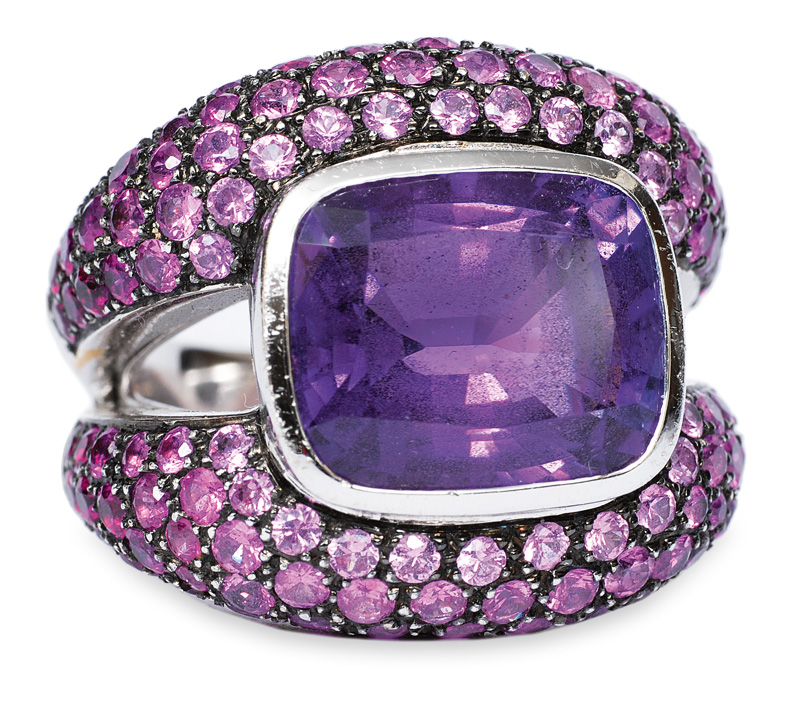 A large modern amethyst ring