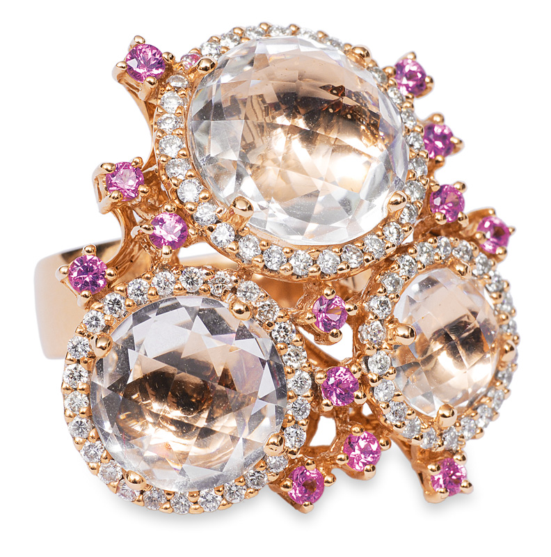 Prachtvoller Farbstein Ring mit Pink Saphiren und Brillanten
