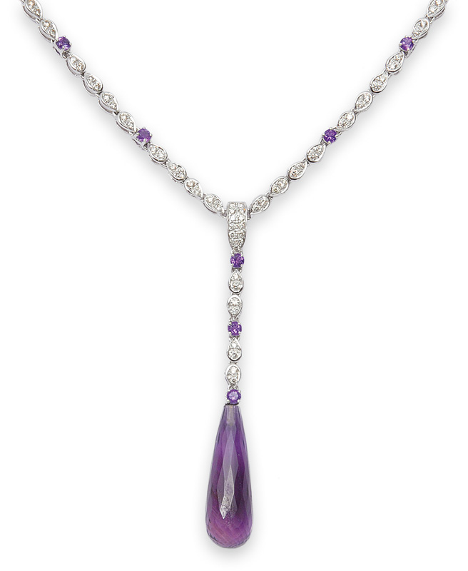 An amethyst set with necklace and a pair of earpendants
