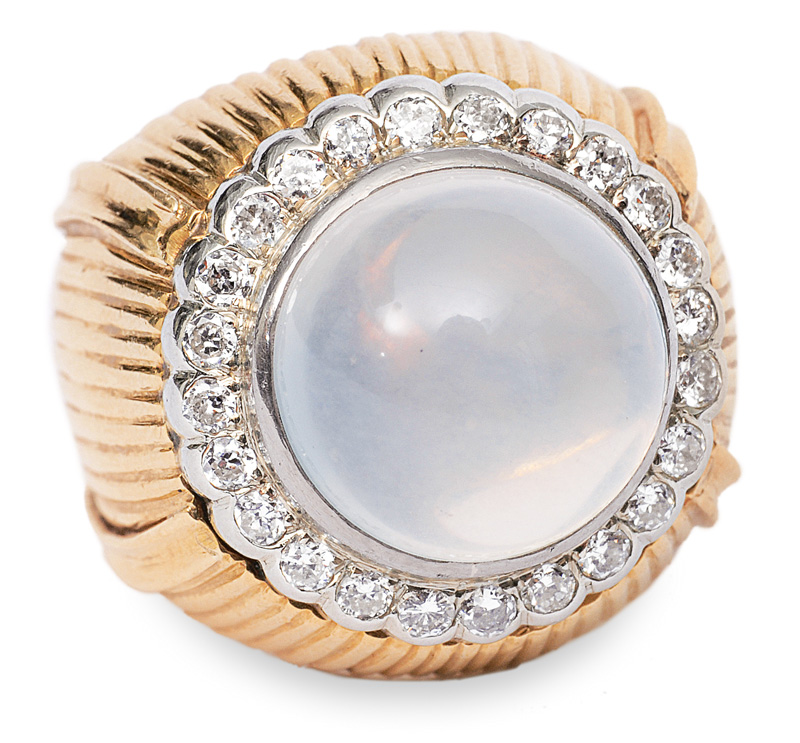 A moonstone diamond ring