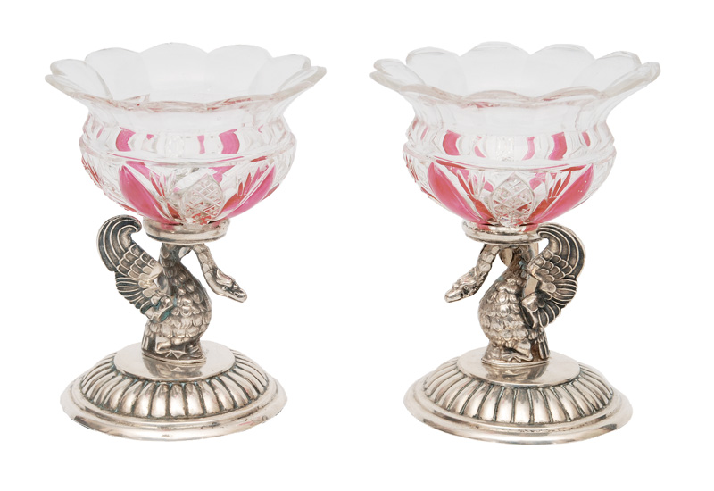 A pair of empire spice bowls with swan decor