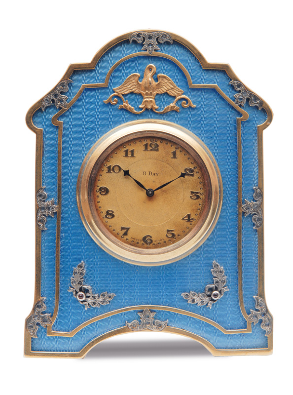 A rare russian enamel table clock with diamonds