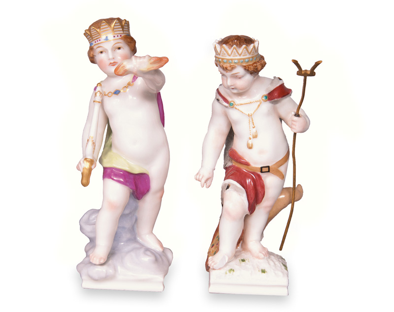 Two small figurines from a series "Putti as gods"