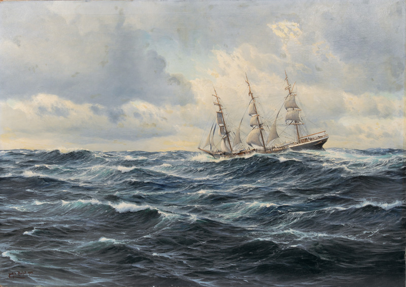 Three Mast full-rigged Ship on the high Sea