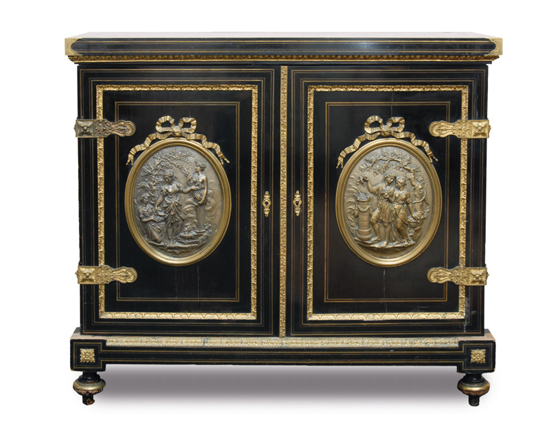 A rare Napoleon III cabinet with figured bronze reliefs