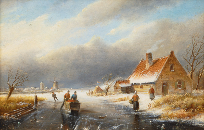 Holländische Landschaft mit zugefrorenem Kanal