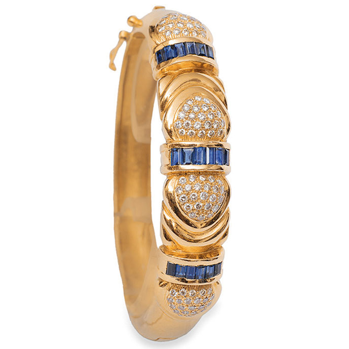 A sapphire diamond bangle bracelet