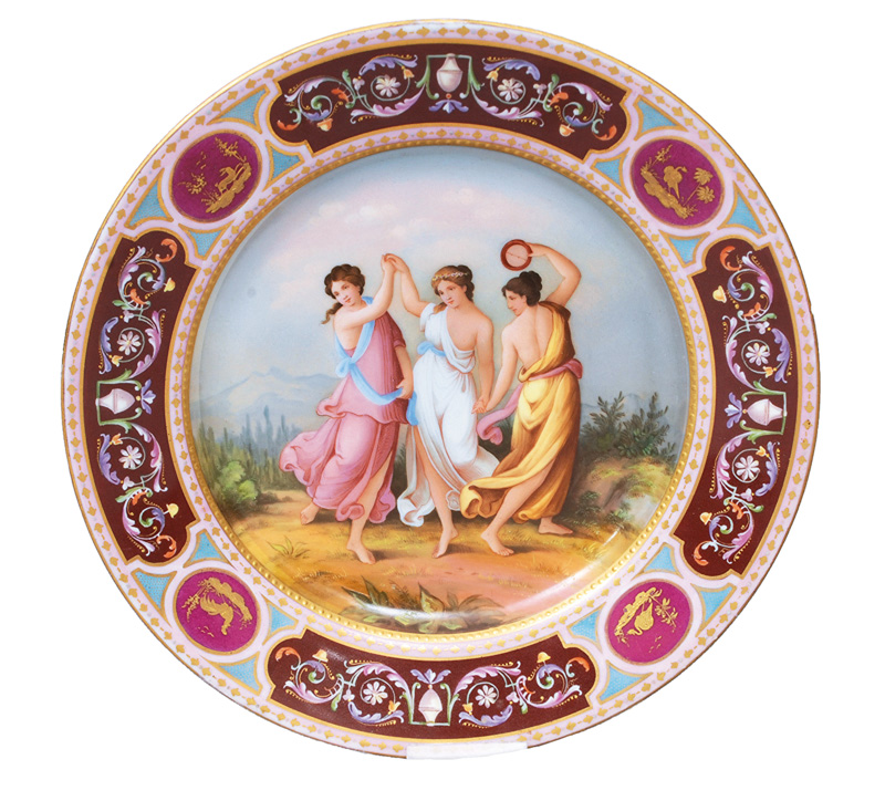 A plate with depiction of "The three Graces" in style of Vienna