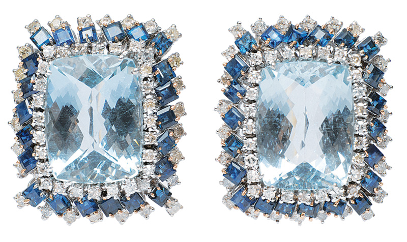 A pair of aquamarine sapphire diamonds