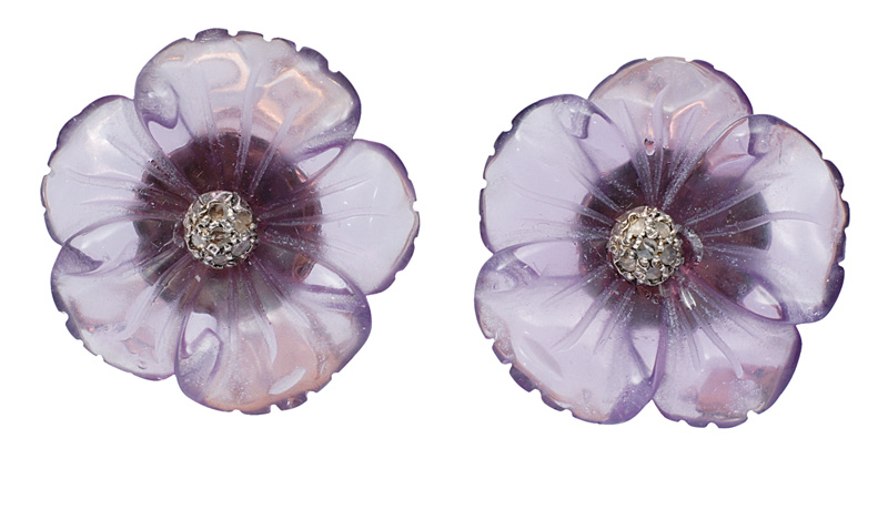 A pair of flowershaped amethyst earrings