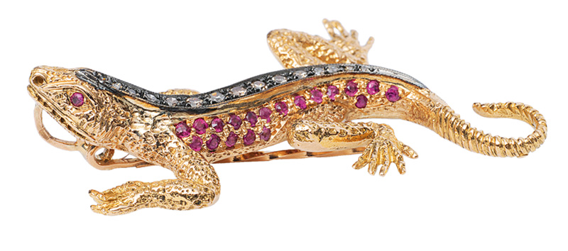 A ruby diamond brooch "Salamander"