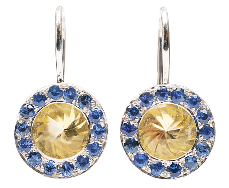 A pair of citrine sapphire earpendants