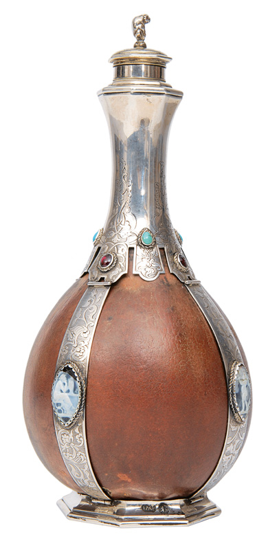 A calabash bottle with silver mounting