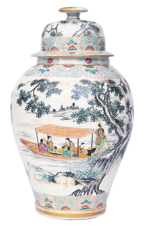 A large vase and cover with river landscape