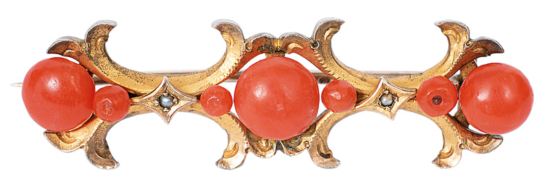 Two Biedermeier coral brooches