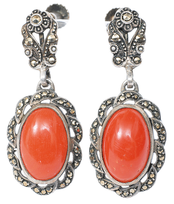 A pair of coral earclips