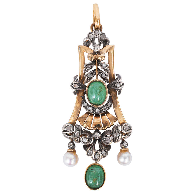 An antique emerald diamond pendant