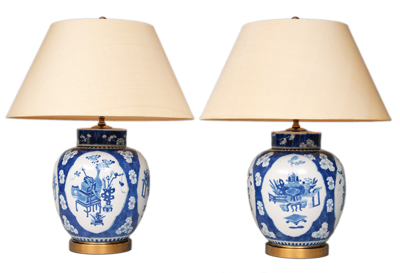 Paar Vasen-Lampen mit Blaumalerei