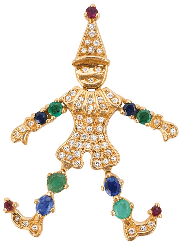 A diamond pendant wit sapphires and emeralds "clown"