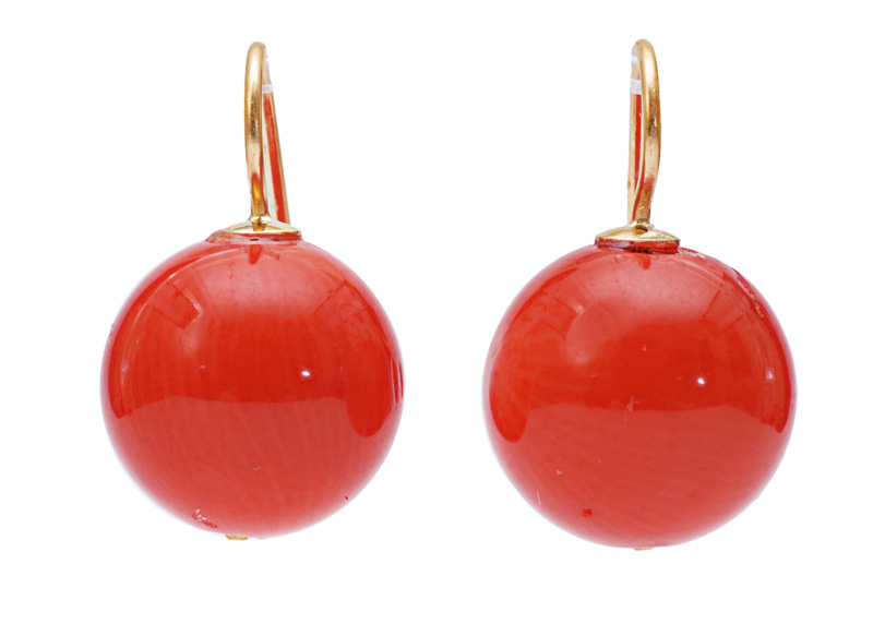 A pair of coral earrings
