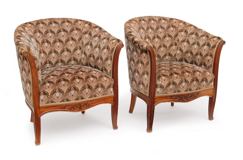 A pair of rare Art Nouveau bergèren