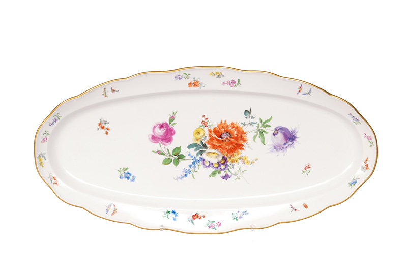 Große Fischplatte mit Blumenmalerei und Goldrand