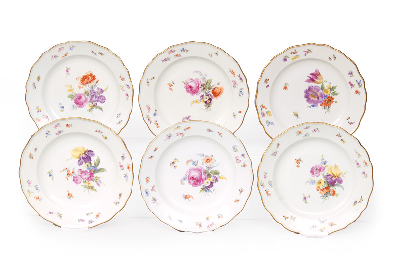 A set of 6 plates with flower painting and insects