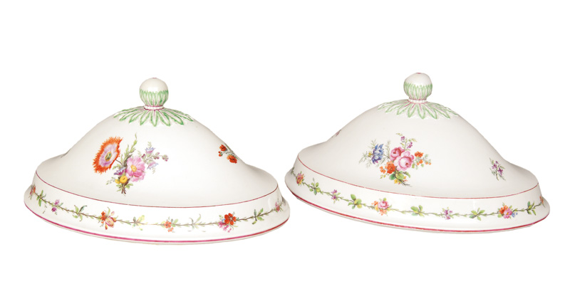A pair of oval cloches with flower painting