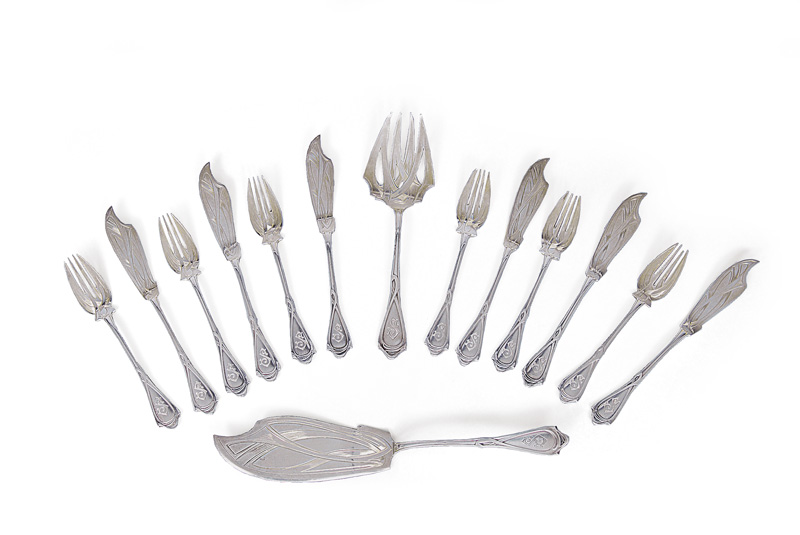 An Art Nouveau fish cutlery for 6 persons