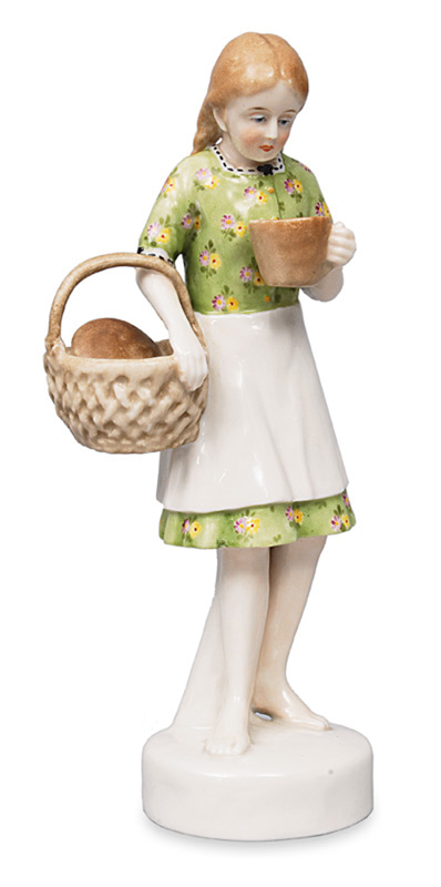 An Art Nouveau figurine "Girl with milk cup and bread basket"