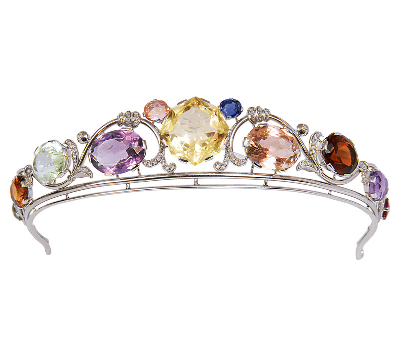 Seltenes Jugendstil-Diadem mit reichem Edelstein- und Diamant-Besatz