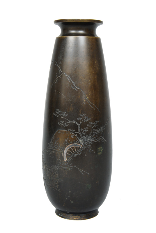 A vase with river landscape