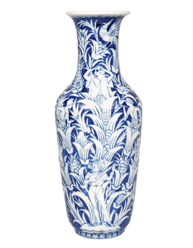 A big vase with blue painting