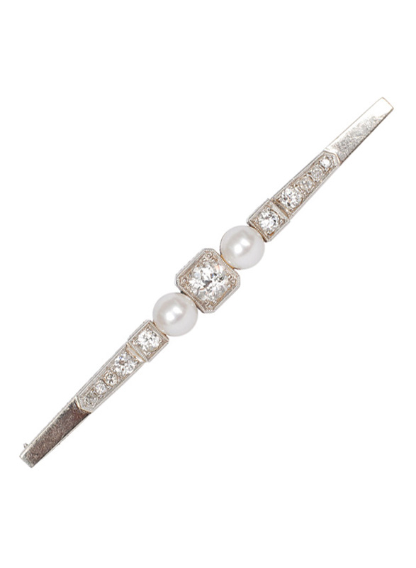 An Art-Nouveau diamond brooch with pearls