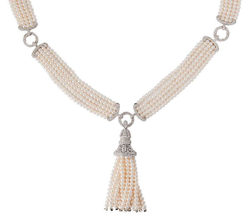 A pearl necklace with diamonds