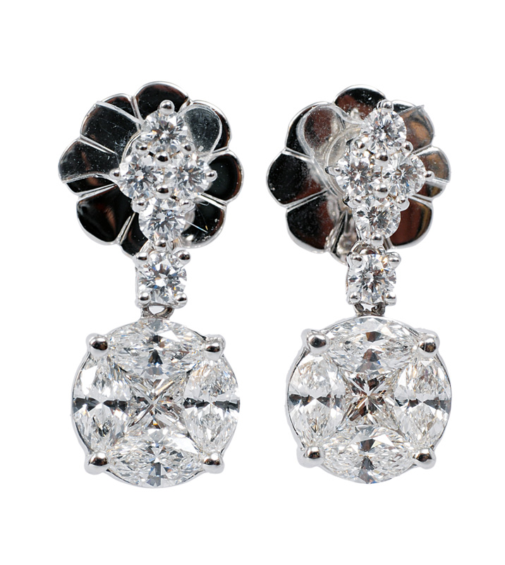 A pair of fine diamond earrings