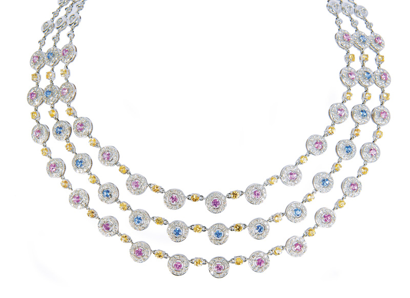 An extraordinary fancy sapphire diamond necklace