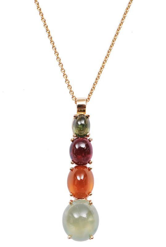 A colourful pendant with tourmaline, prehnit and garnet