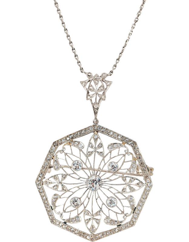 An Art-Nouveau diamond pendant with necklace