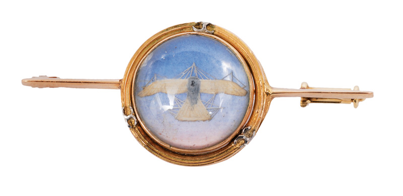 - A rare Art-Nouveau brooch with illustration of the so called "Etrich Dove" A rare Art-Nouveau brooch with illustration of the so called "Etrich Dove"