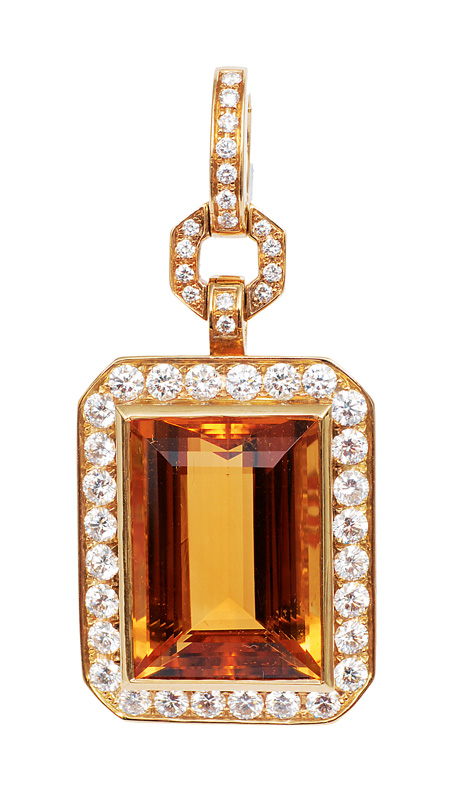 An extraordinary Palmeira citrine pendant with diamonds