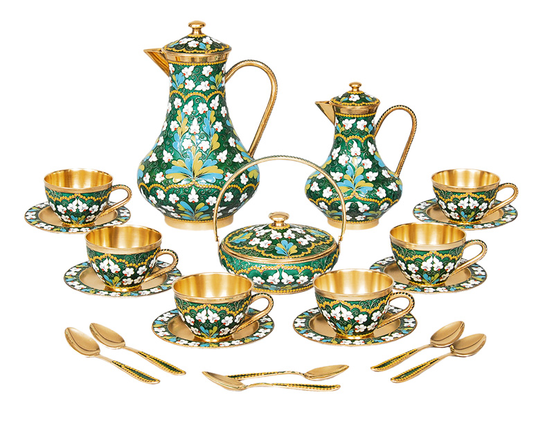 A russian mocha service with floral enamel decor