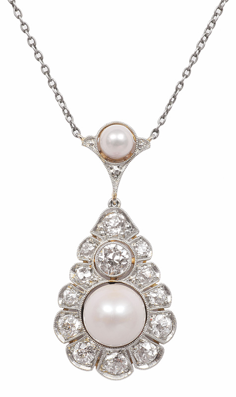 An Art-Nouveau diamond pendant with necklace