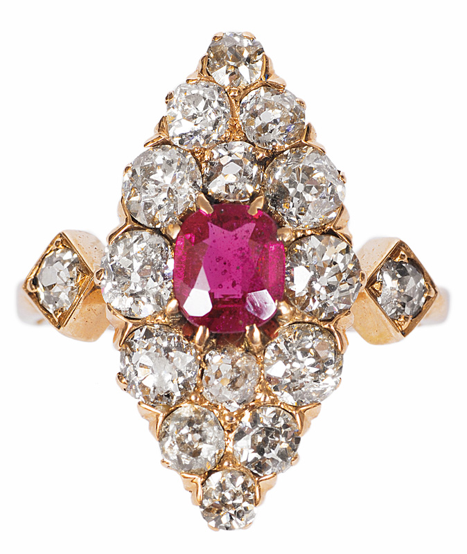 An Art-Nouveau diamond ruby ring