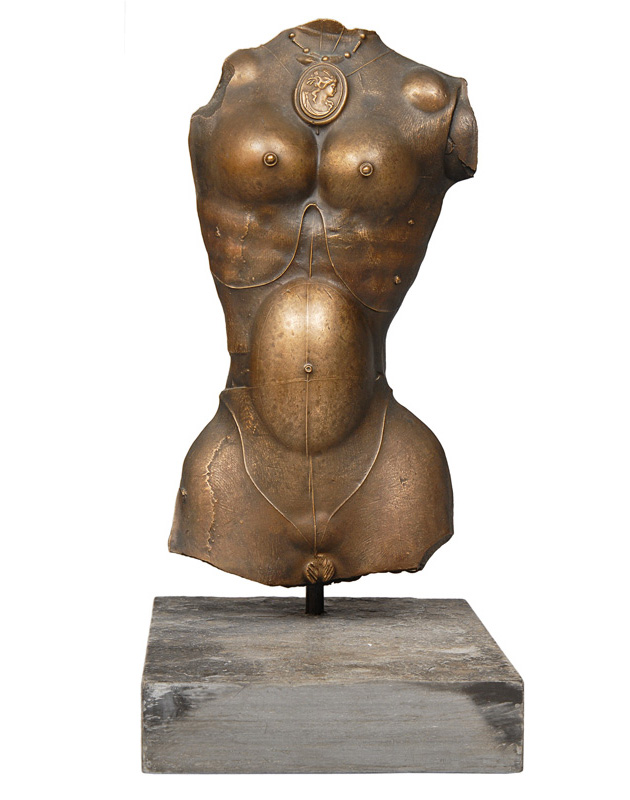 A bronze relief "Female torso with medaillon"