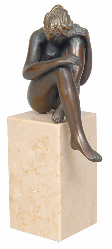 A bronze figure "Sitting female nude" of the series  "Les beaux arts"