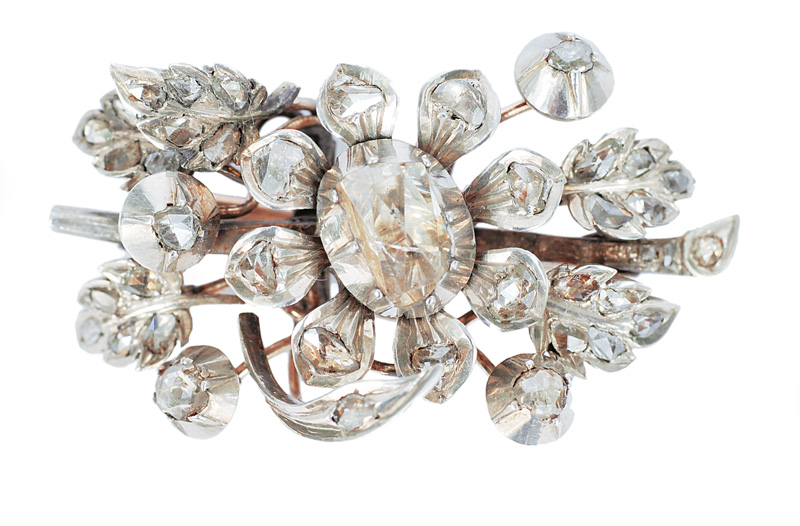 Antike Diamant-Blütenbrosche